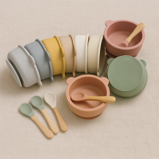 Baby Bear Shape Food Training Silicone Bowl With Spoon Tableware