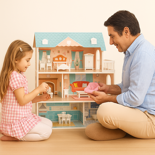 Big Wooden Dollhouse with Furniture Doll House Play Set