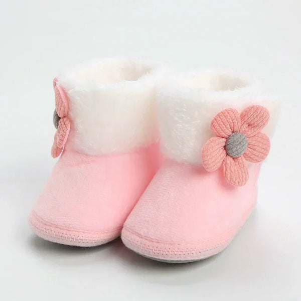 Newborn Baby Soft Booties Unisex Toddler Pompom Snow Boots Comfortable Warm First Walkers Hook & Loop Closure Non-Slip Winter Shoes